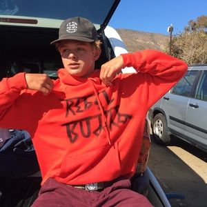 Rebel Buddha red hoodie black logo